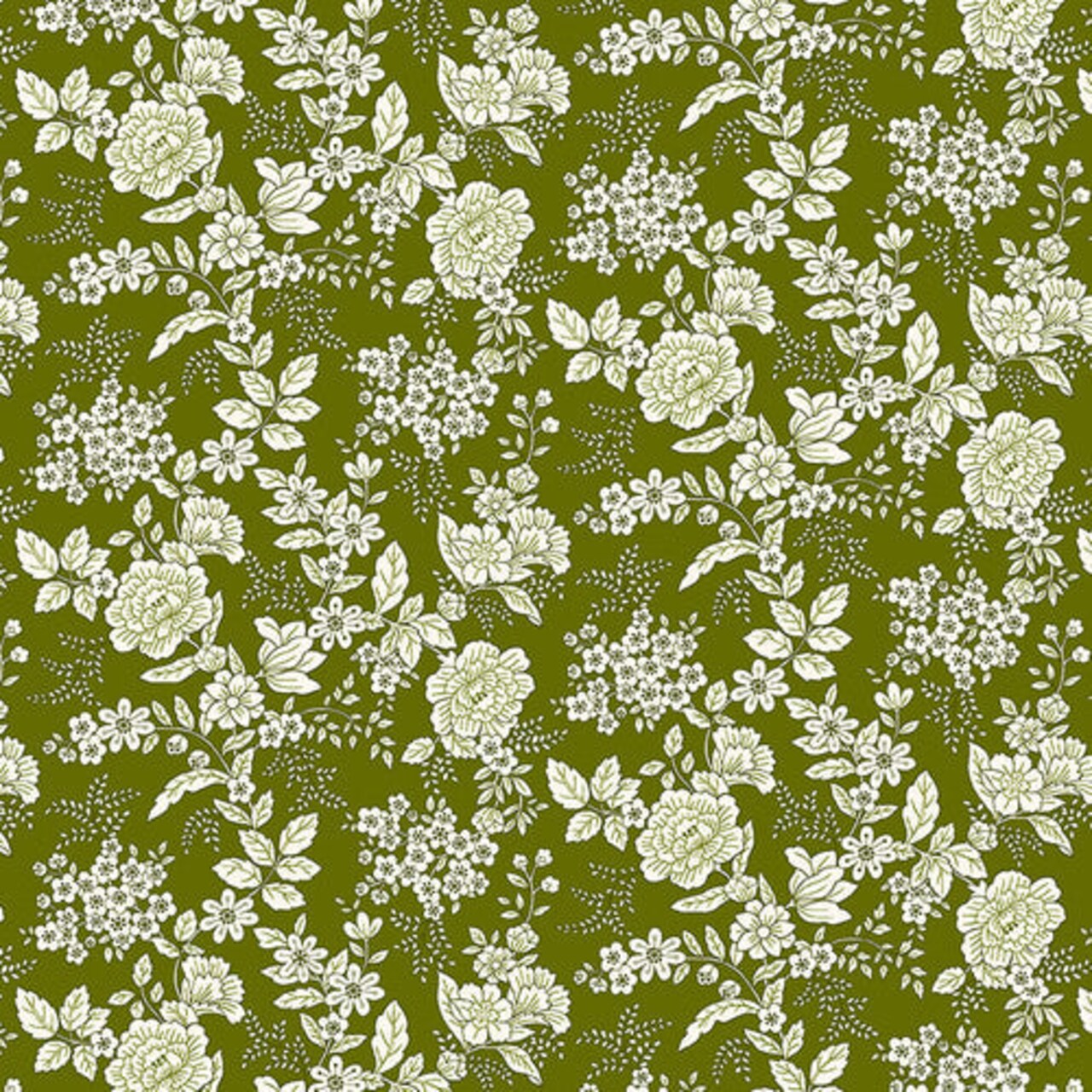 Fabric Henry Glass Dark Green Floral Tranquility by the Quarter Yard 826-66